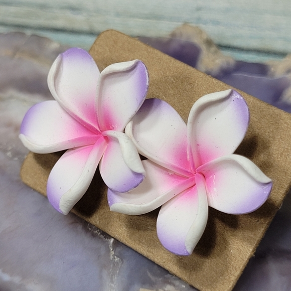 Pink and Purple Flower Earrings - Picture 5 of 5